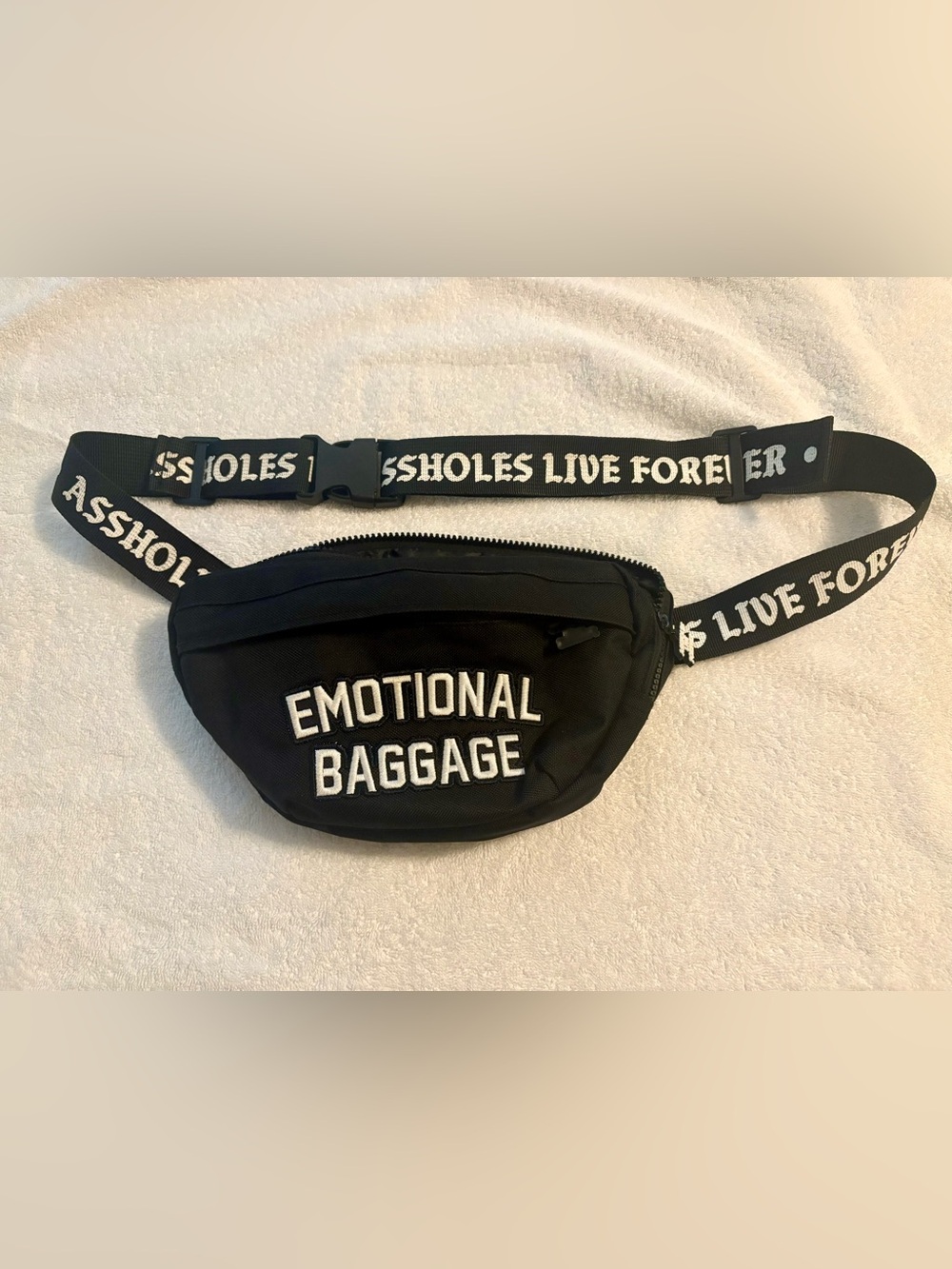Assholes Live Forever EMOTIONAL BAGGAGE Black Waist Bag / Fanny pack